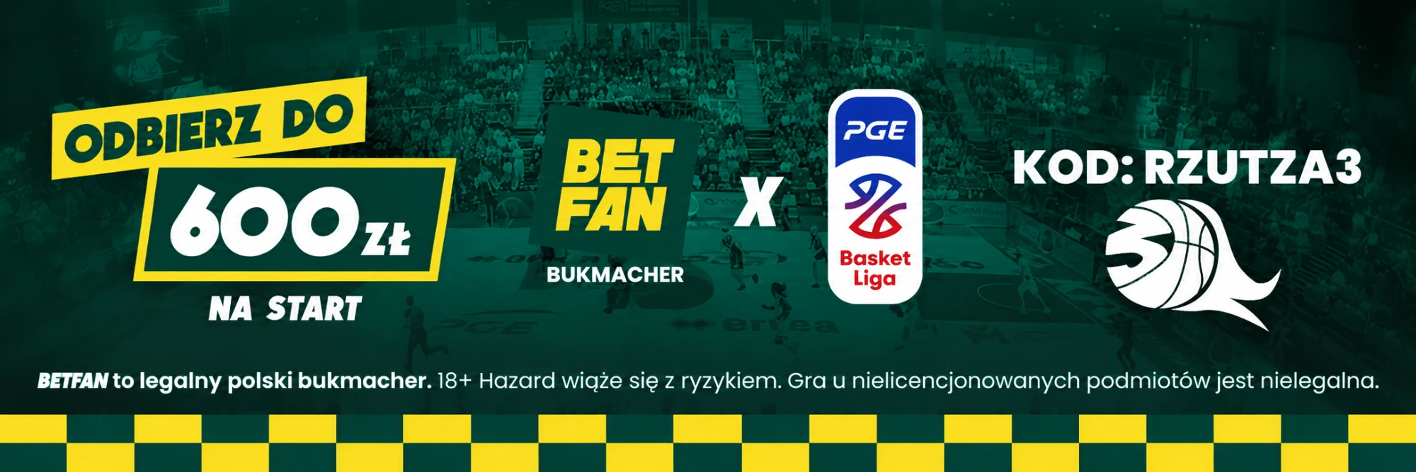 BetFan – odbierz do 600 zł na start. Kod: RZUTZA3. 18+ Hazard wiąże się z ryzykiem.